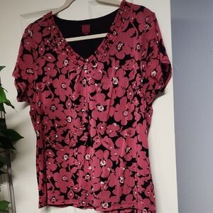 212 Collection Black and Pink Floral Blouse